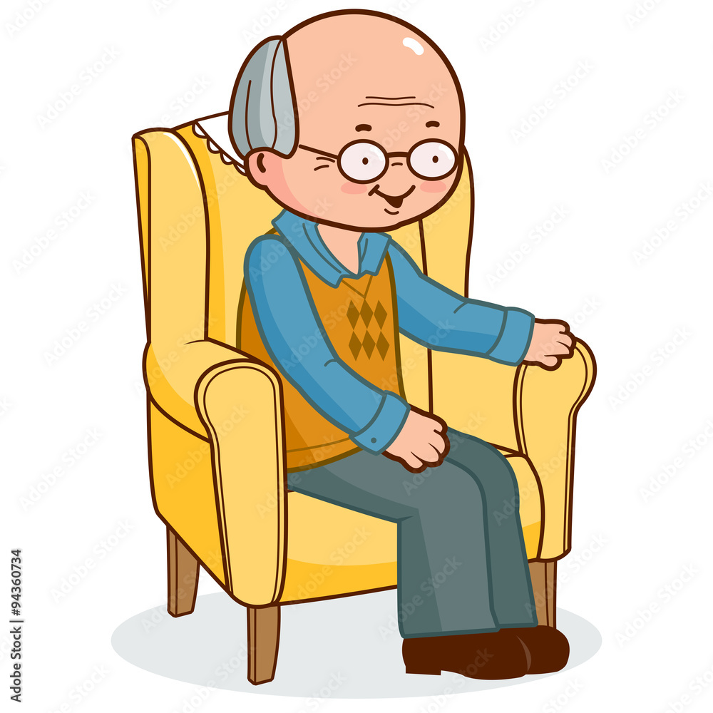 Old man sitting in his armchair. Vector illustration Old man sitting in his armchair. Vector illustration