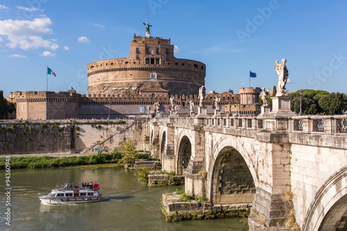 Saint Angel Castle and bridge over the Tiber river in Rome, Ital