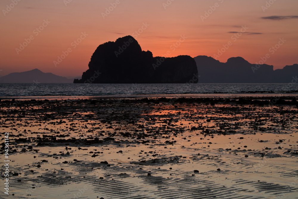 Sunset at beach in Krabi Thailand
