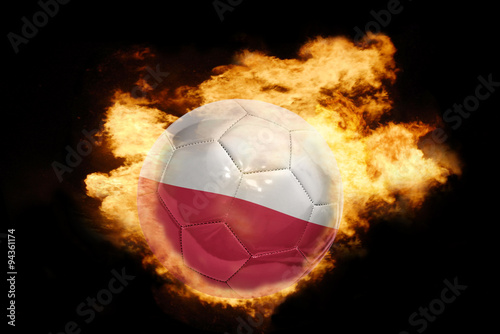 football ball with the flag of poland on fire