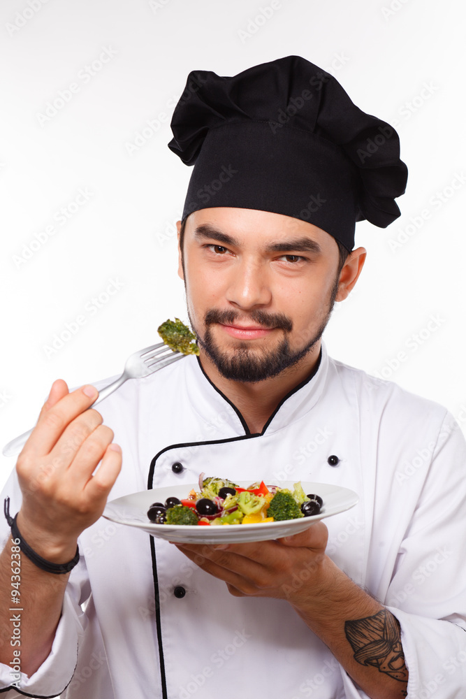 cook man happy with salad