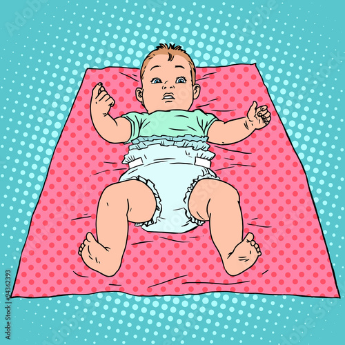 Surprised baby in diaper