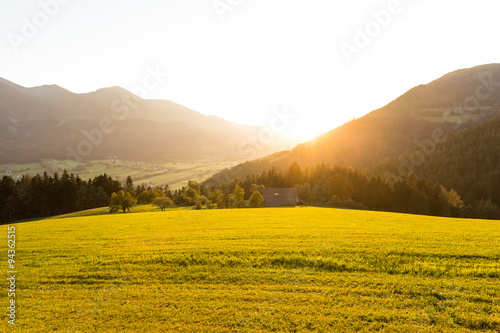 Austrian landscape in the country at dusk