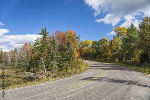 Winding Road in Autumn Lined with Fall Colour - Ontario, Canada