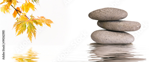 banni  re zen galets et feuilles d   rable en automne sur l eau