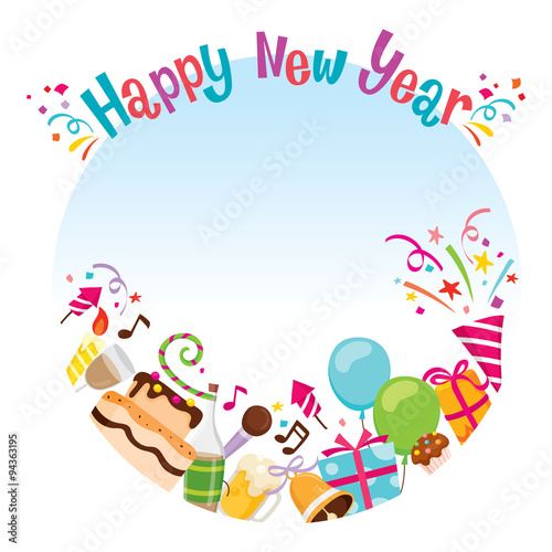 Party Decoration Objects Icons In Circle Frame, Happy New Year, Merry Christmas, Xmas, Objects, Festive, Celebrations