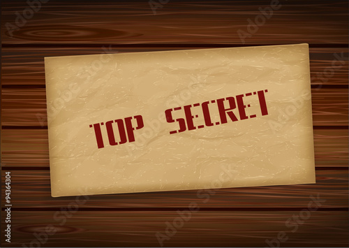 top secret envelope on wood background. Vector illustration
