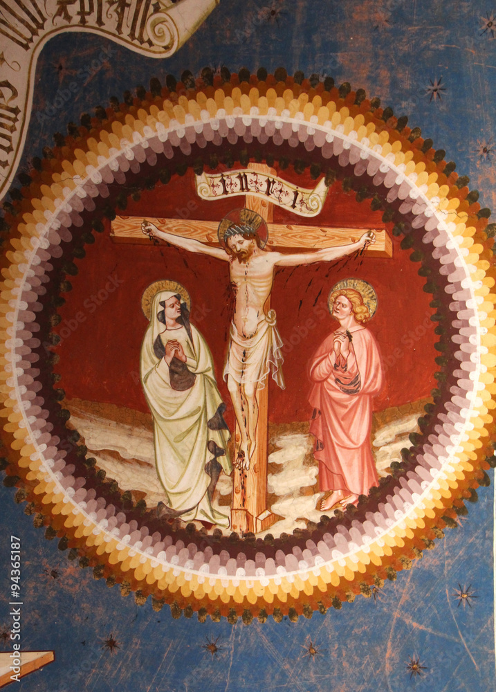 Cristo crocifisso con Maria e Giovanni; affresco; chiesa di Sant'Elena presso Nova Ponente