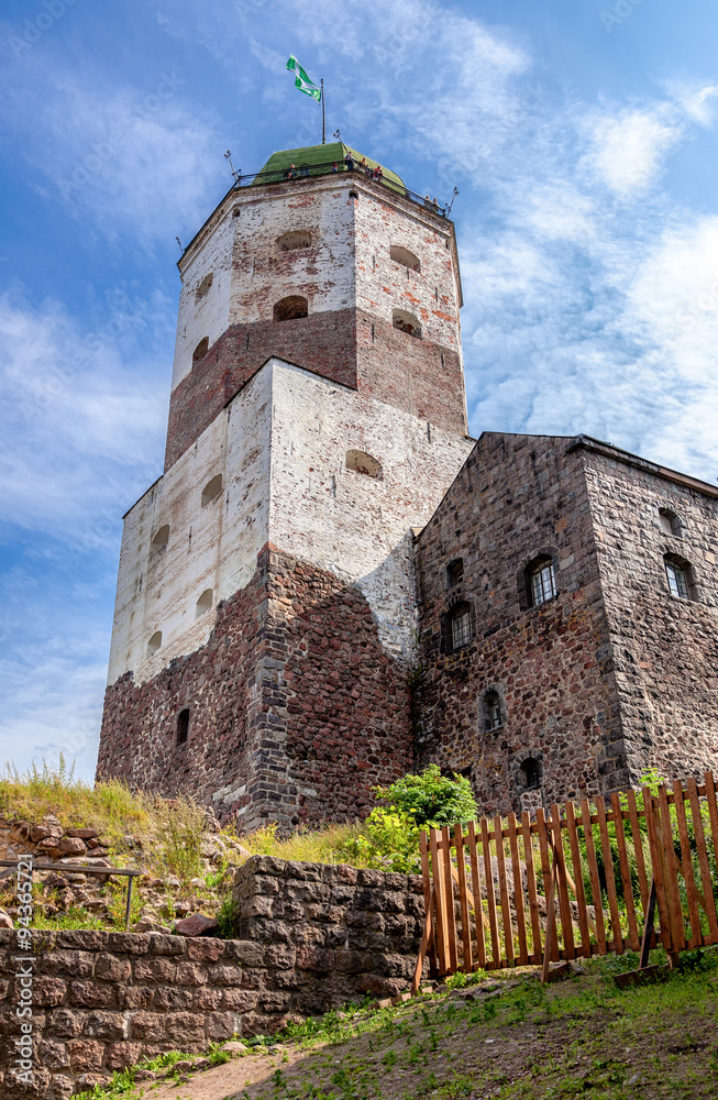St Olov tower in the old Swedish medieval castle in Vyborg, Russ
