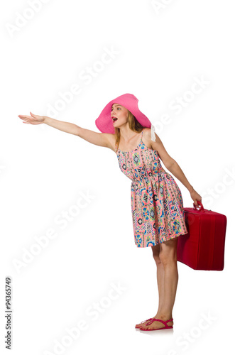 Woman in travelling concept on white