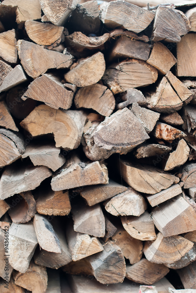 Fototapeta premium Dry Firewood Logs in a Stack. Background