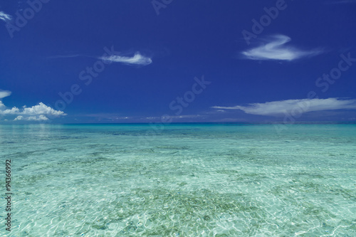Stunning splendid gorgeous natural view of Cuban beach tranquil ocean against dark blue pretty sky background © Vit