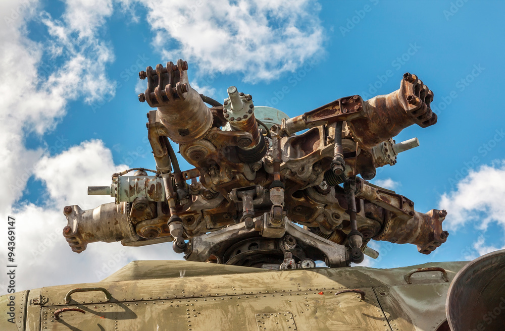 Obraz premium Military helicopter rotor blade detail close up