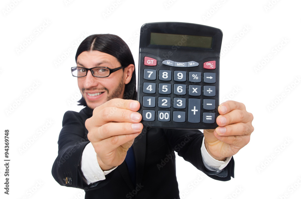 Man with calculator isolated on white Man with calculator isolated on white