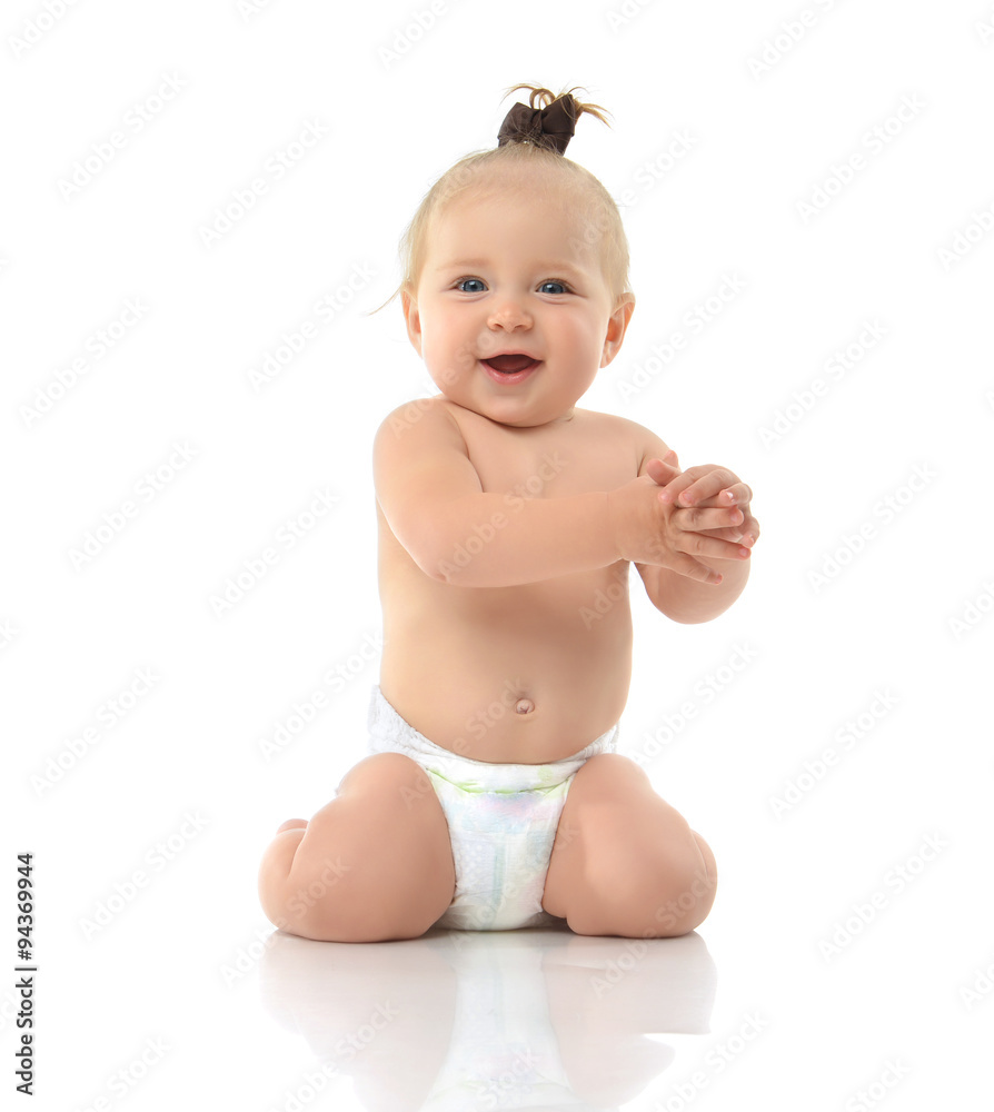 Infant baby toddler sitting on her knees and happy smiling Infant baby toddler sitting on her knees and happy smiling
