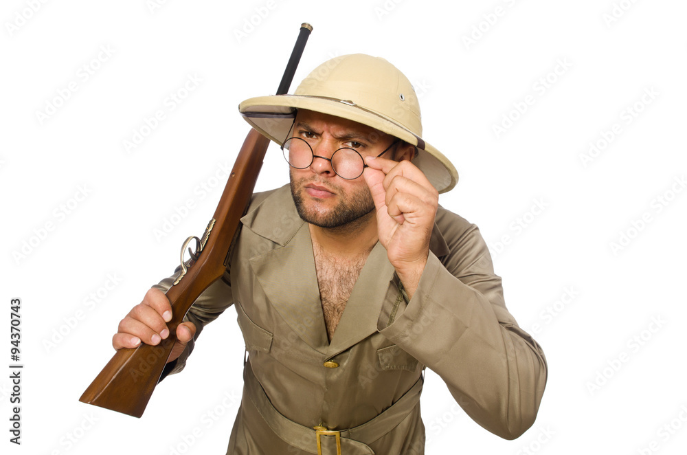Safari hunter isolated on white Safari hunter isolated on white