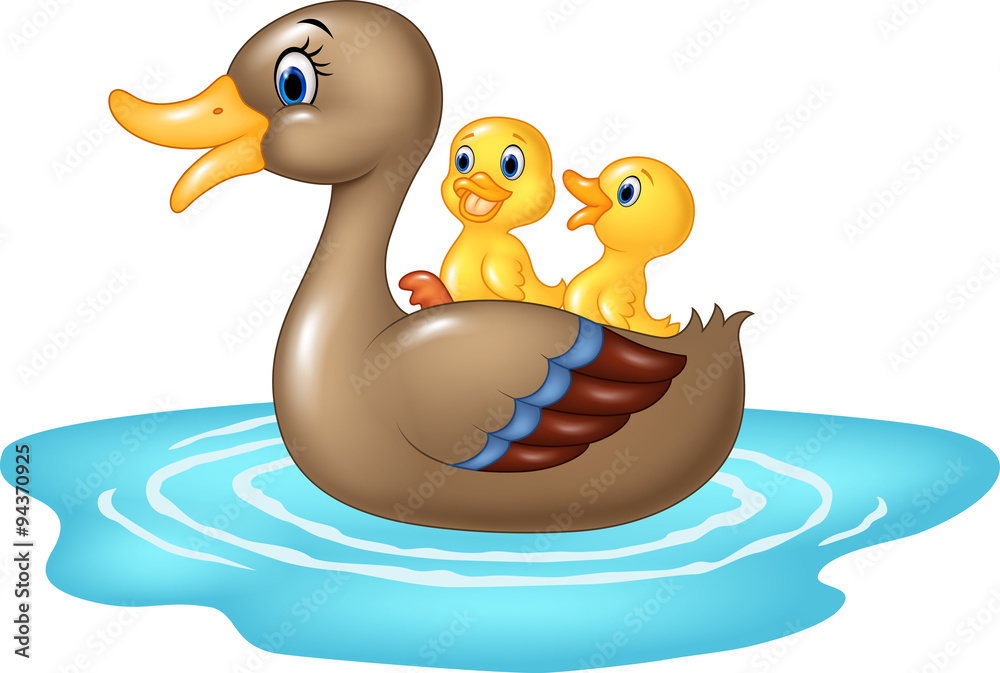 Cartoon ducks on the pond isolated on white background Cartoon ducks on the pond isolated on white background