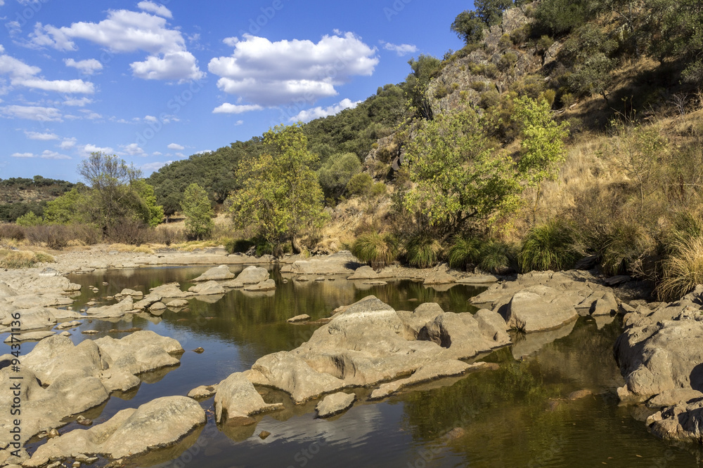 Countryside landscape scenic view of a fresh water stream in Alentejo region. Countryside landscape scenic view of a fresh water stream in Alentejo region.