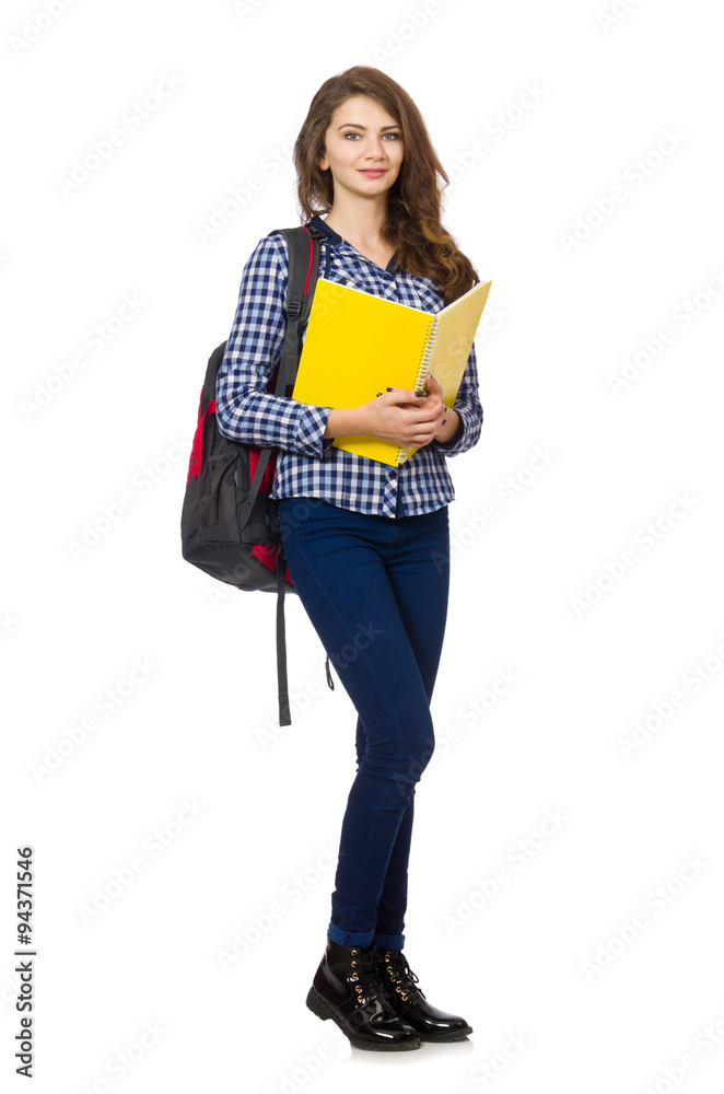 Young student isolated on white