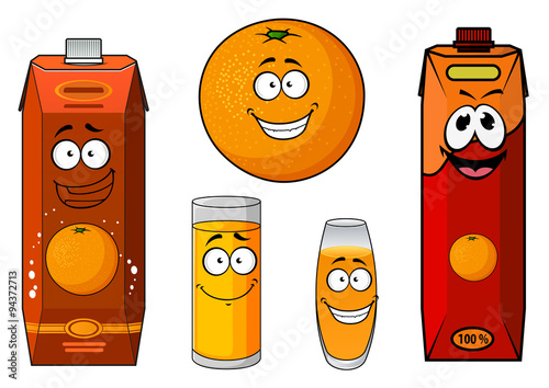 Cartoon fresh orange juice and fruit
