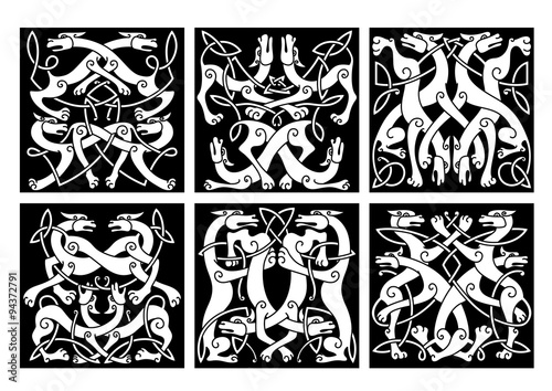 Wolves or dogs patterns with celtic ornament