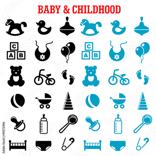 Baby and childish flat icons set