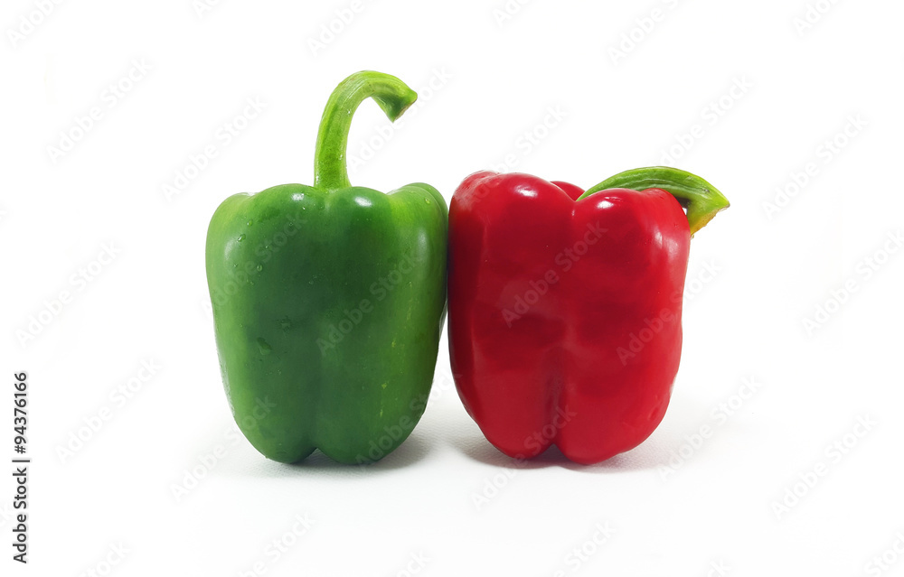 Red and green bell pepper on white background Red and green bell pepper on white background