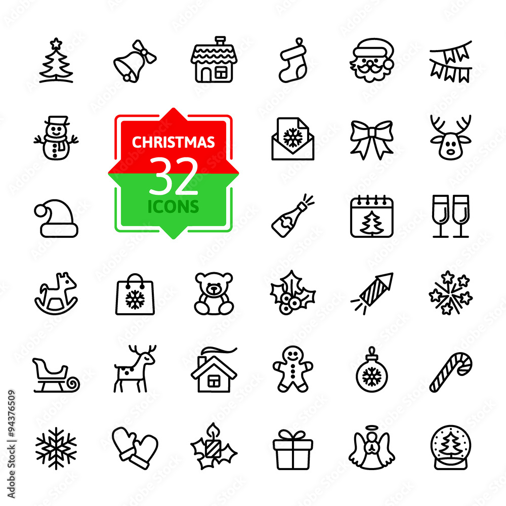 Fototapeta premium Outline icon collection - Christmas set