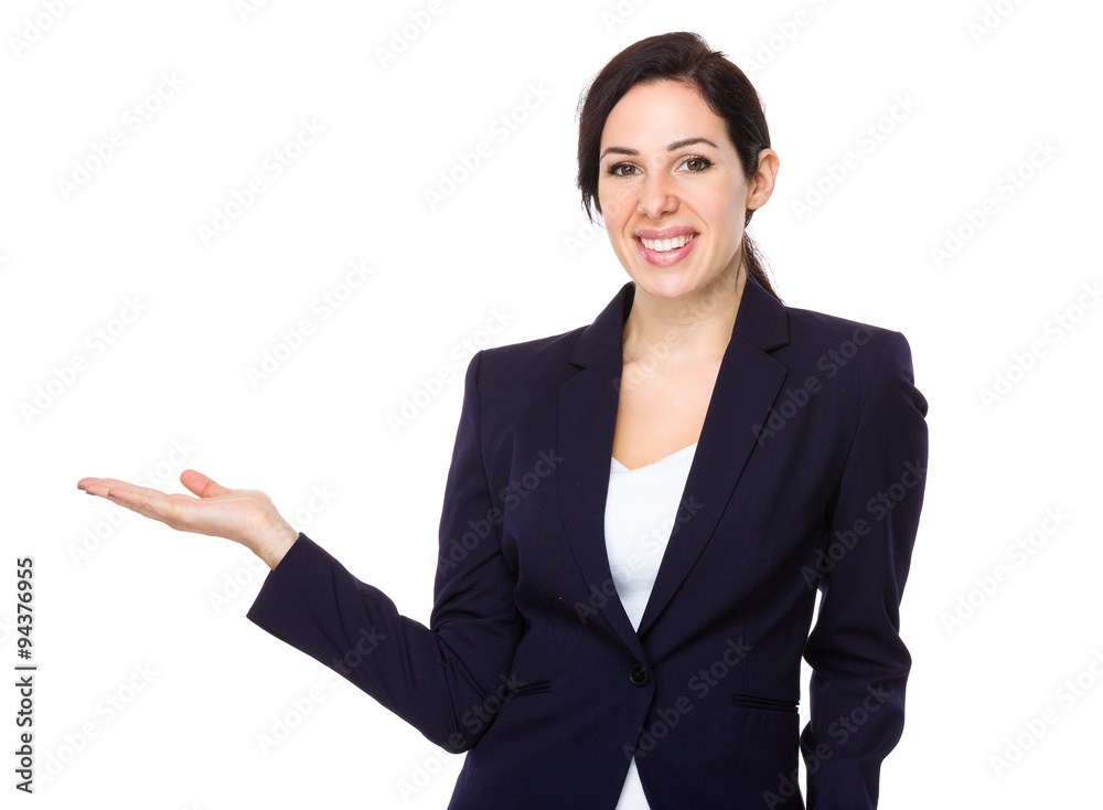 Businesswoman with hand showing blank sign Businesswoman with hand showing blank sign