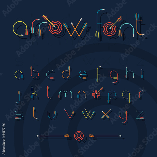 vector font alphabet shaped like archery arrows