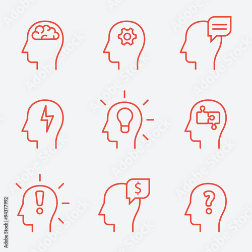 Human mind icons, thin line style, flat design