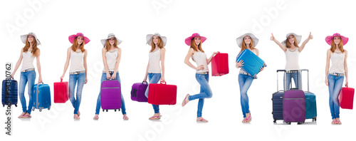 Set of photos with woman travelling