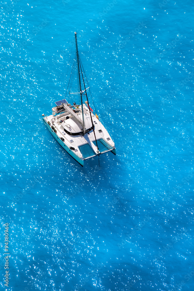 The white luxury yacht against azure sea