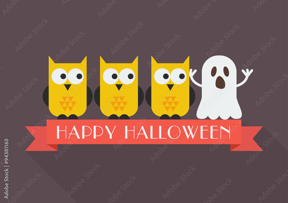 Fototapeta premium Group of Owls looking at Ghost