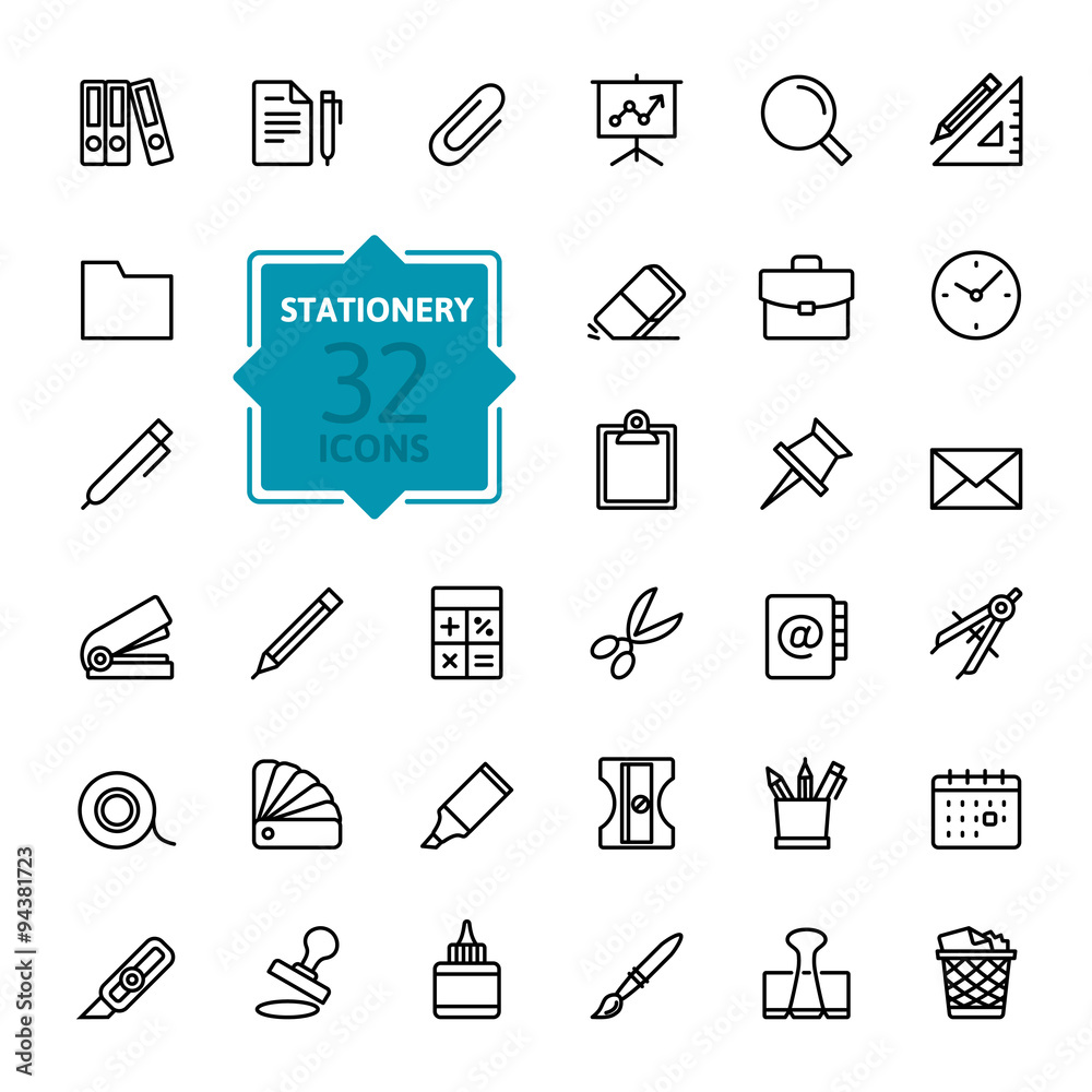 Outline web icon set - office stationery Outline web icon set - office stationery