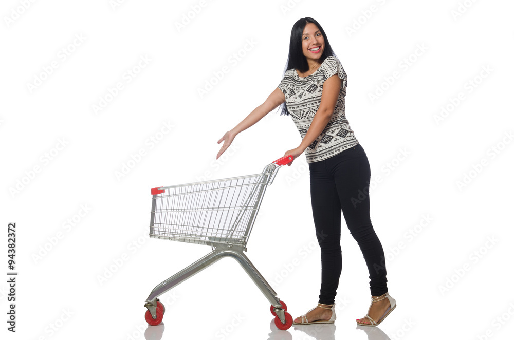 Woman in shopping concept on white