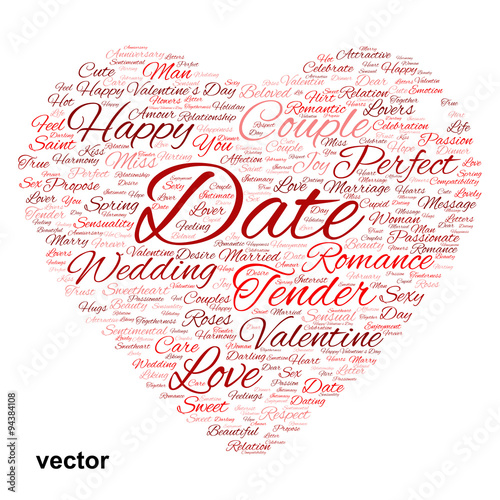 Vector conceptual Valentine heart word cloud