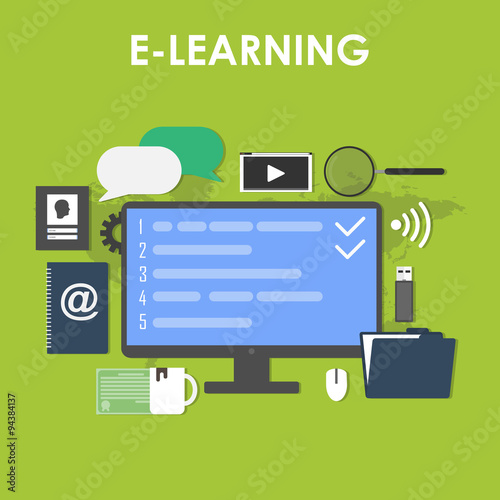 Flat design icons set of distance education