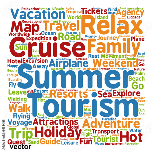 Vector conceptual tourism or travel  word cloud