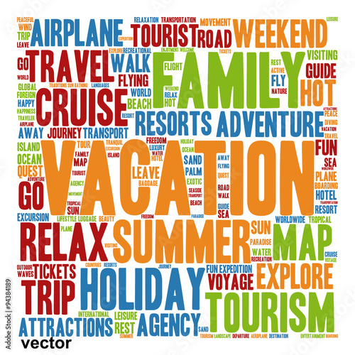 Vector conceptual tourism or travel  word cloud