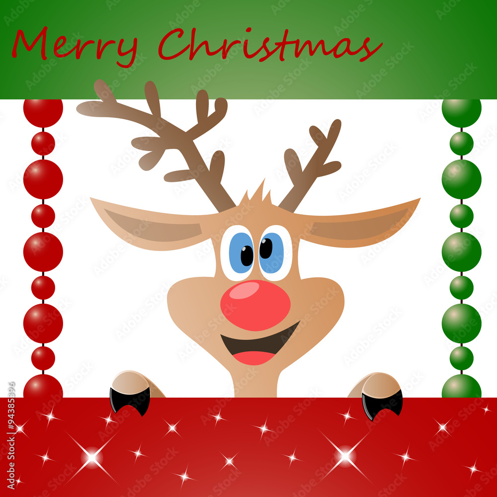 Christmas card which depicts a cheerful, funny Christmas deer .