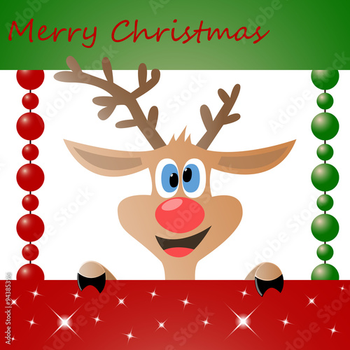 Christmas card which depicts a cheerful  funny Christmas deer .