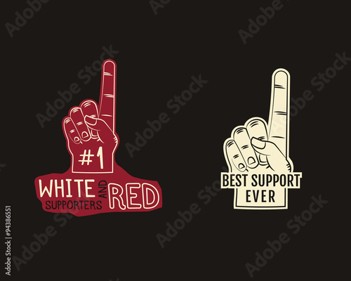 Foam finger supporters american football element - fan finger. College, university team fans symbol in flat stylish design . Vector