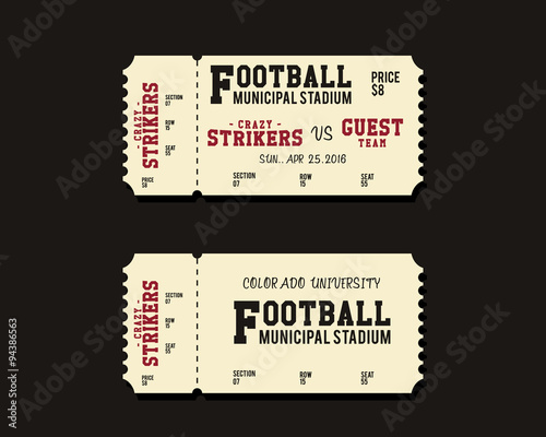 American Football, Rugby or Soccer Ticket Card Retro design. University championship game. Vintage stylish design. Vector