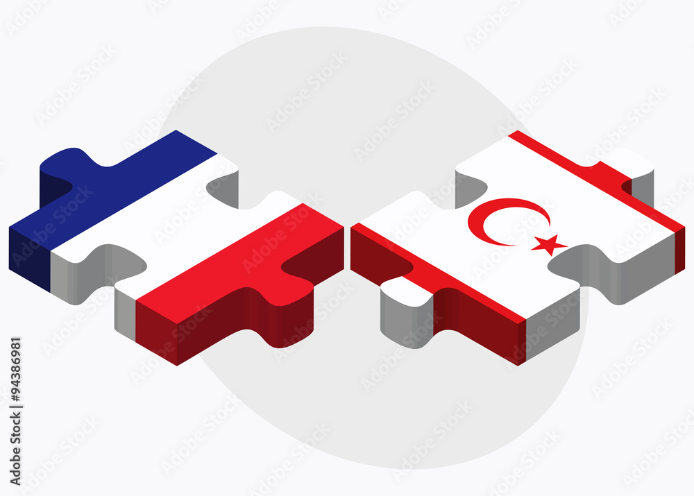France and Turkish Republic of North Cyprus Flags France and Turkish Republic of North Cyprus Flags
