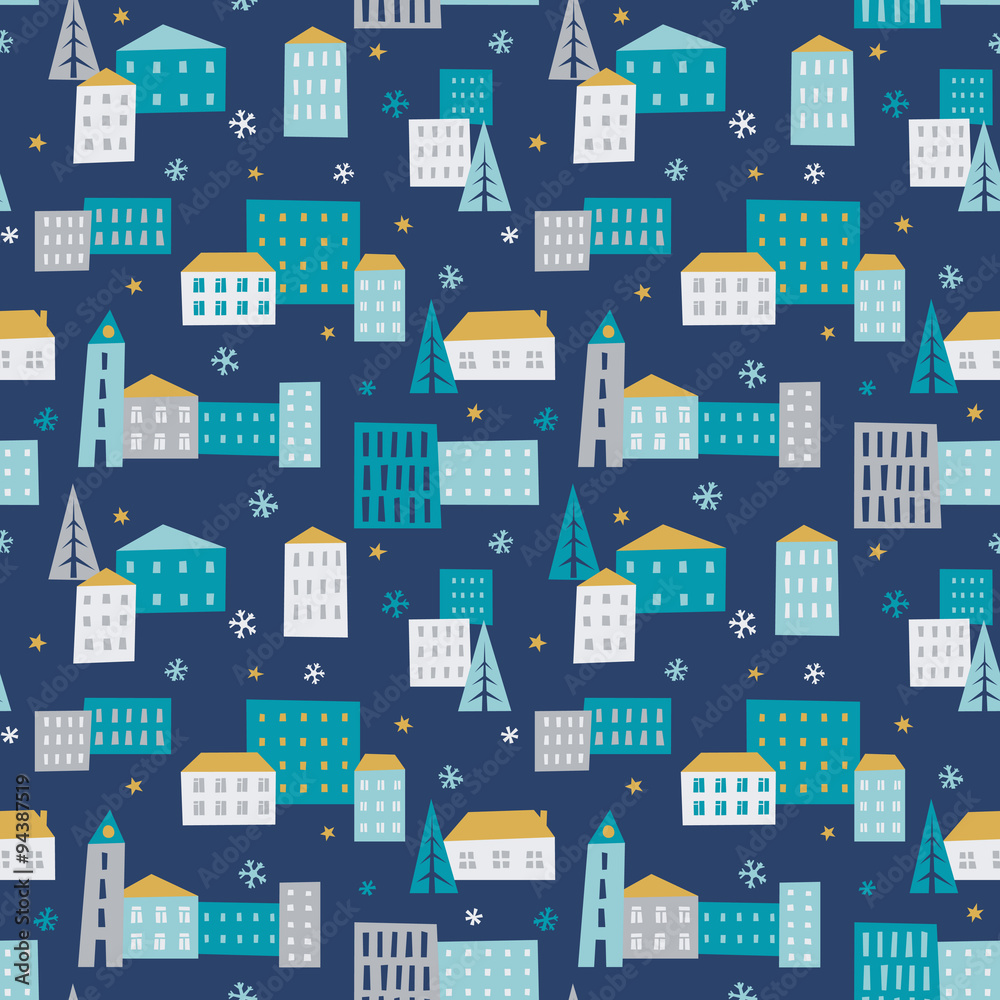 Winter town - seamless pattern Winter town - seamless pattern