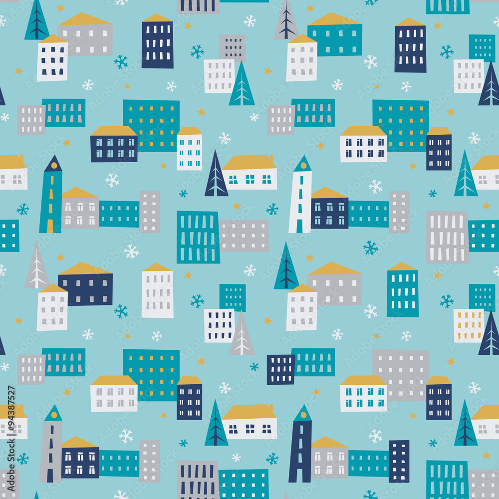 Winter town - seamless pattern