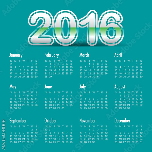 2016 Year Calendar