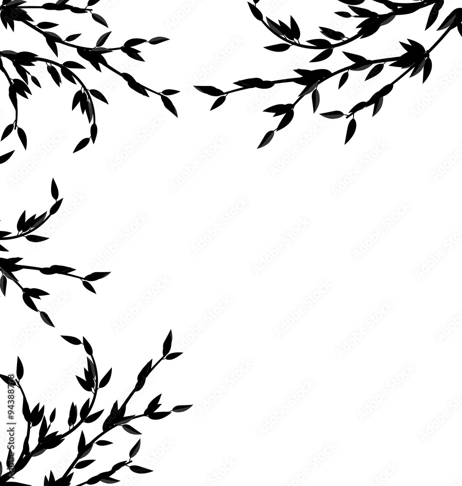 Obraz premium Black Silhouette Branch Tree with Leafs