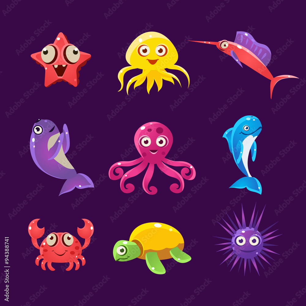 Baby Sea Creatures, Vector Illustration Set